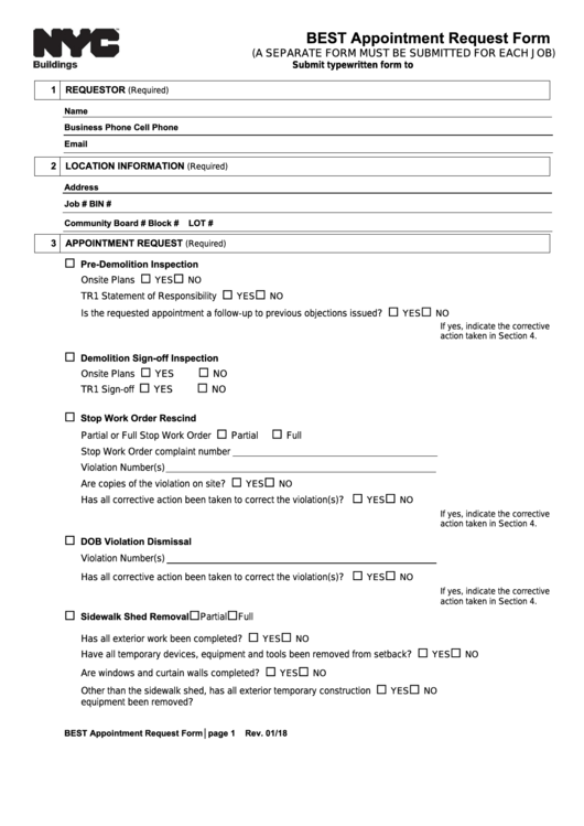 Fillable Best Appointment Request Form New York City Department Of