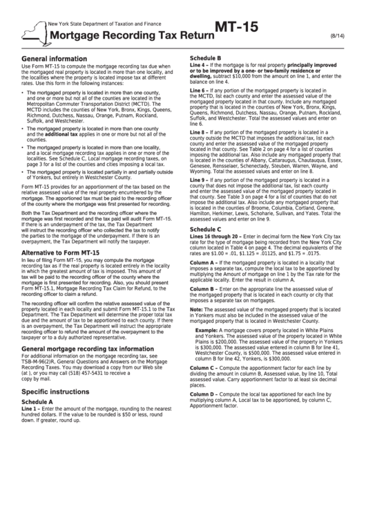 Fillable Form Mt15 Mortgage Recording Tax Return printable pdf download