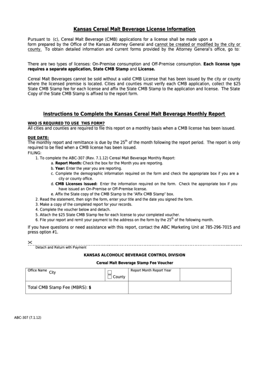 Fillable Form Abc307 Kansas Cereal Malt Beverage License printable