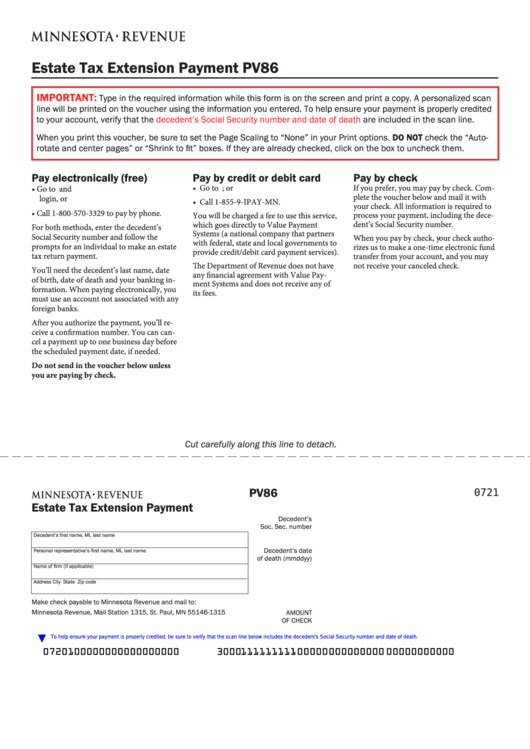 Fillable Form Pv86 Estate Tax Extension Payment printable pdf download