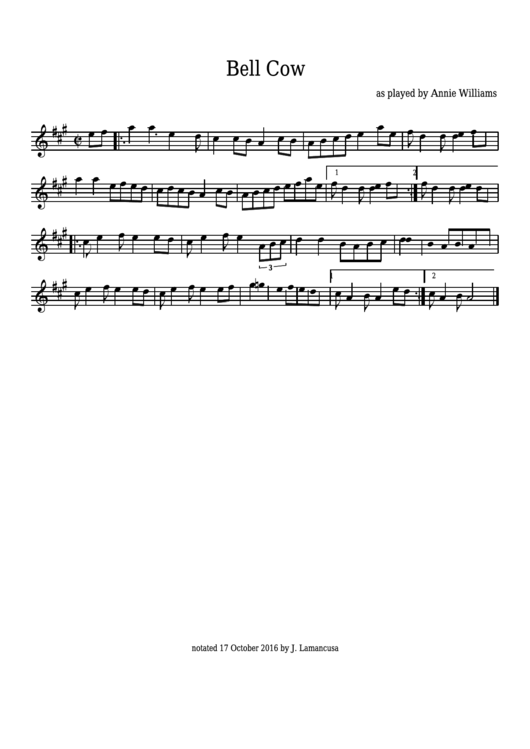 Annie Williams Bell Cow Sheet Music printable pdf download