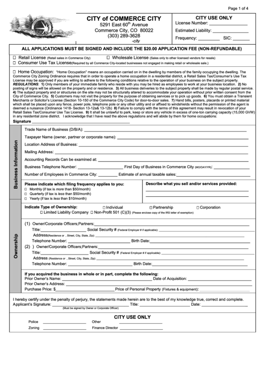 Retail Sales Tax/consumer'S Use Tax License City Of Commerce City