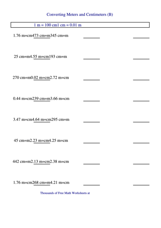 Converting Meters And Centimeters Worksheet Template With Answers printable pdf download