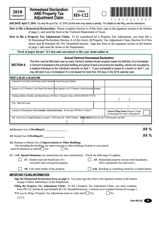 Fillable Form Hs122, Schedule Hi144 Homestead Declaration And
