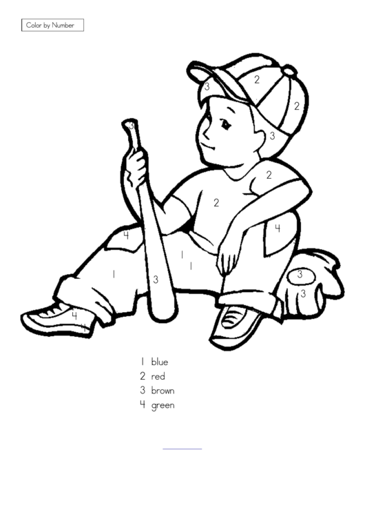 Boy With A Baseball Bat Color By Number Sheet printable pdf download