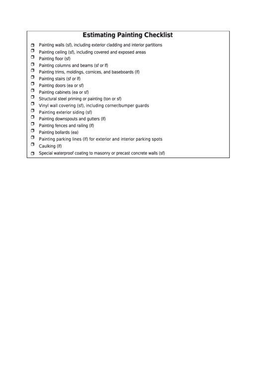 Estimating Painting Home Building Checklist Template printable pdf download