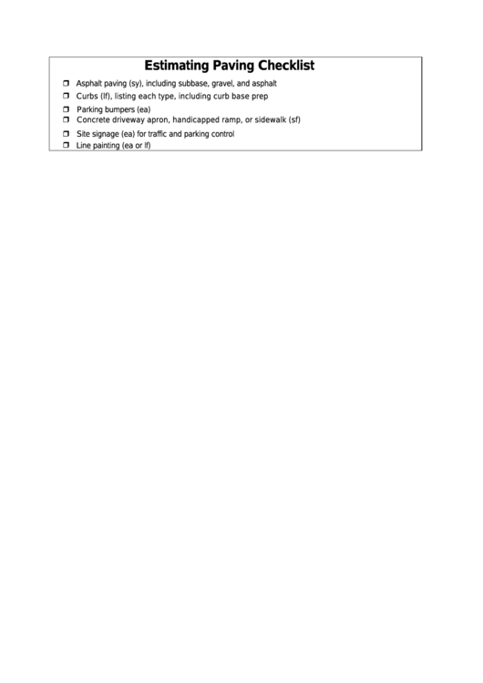 Estimating Paving Home Building Checklist Template printable pdf download