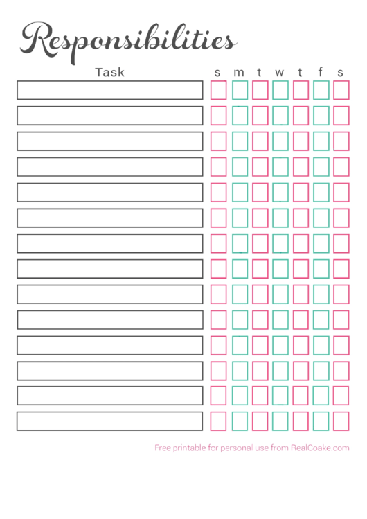 Plain Responsibilities Chart Template printable pdf download