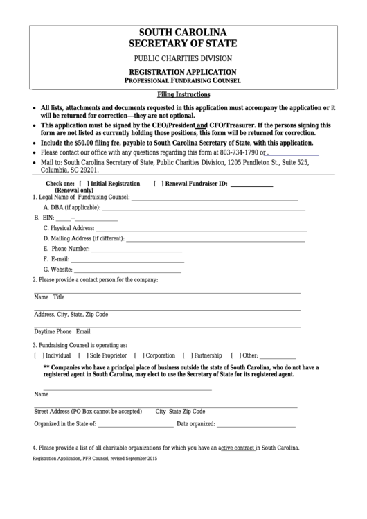 Fillable Registration Application For A Professional Fundraising