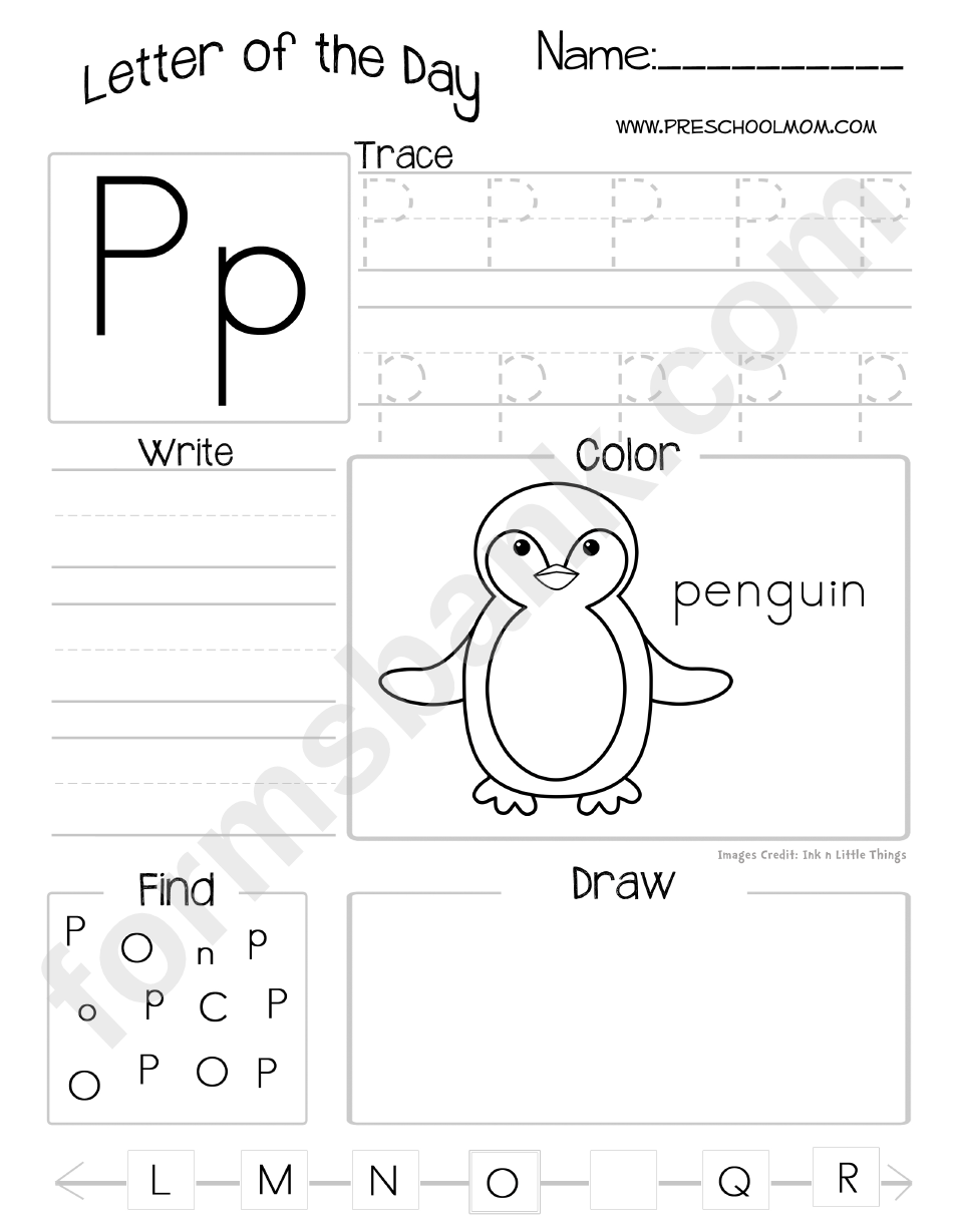 Letter Of The Day Worksheet - Letter P printable pdf download