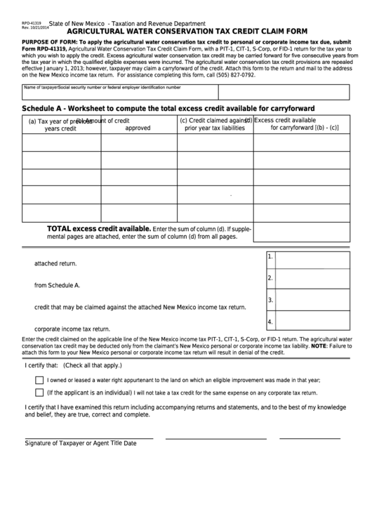 Fillable Form Rpd41319 New Mexico Agricultural Water Conservation