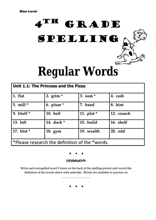 4 Th Grade Spelling List Template Set printable pdf download