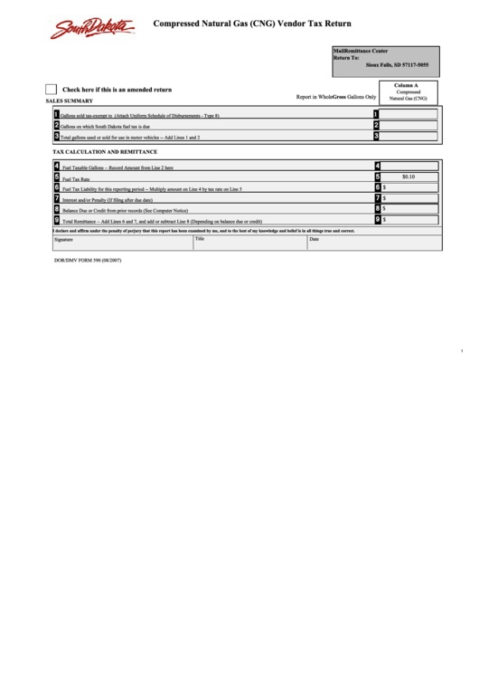 Form 590 Compressed Natural Gas (Cng) Vendor Tax Return printable pdf
