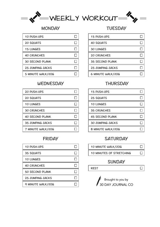 Top 5 Weekly Workout Schedule Templates free to download in PDF format