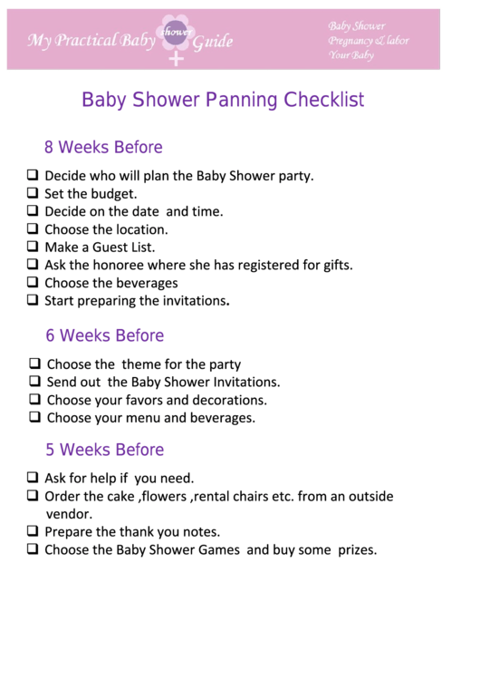 Baby Shower Panning Checklist printable pdf download