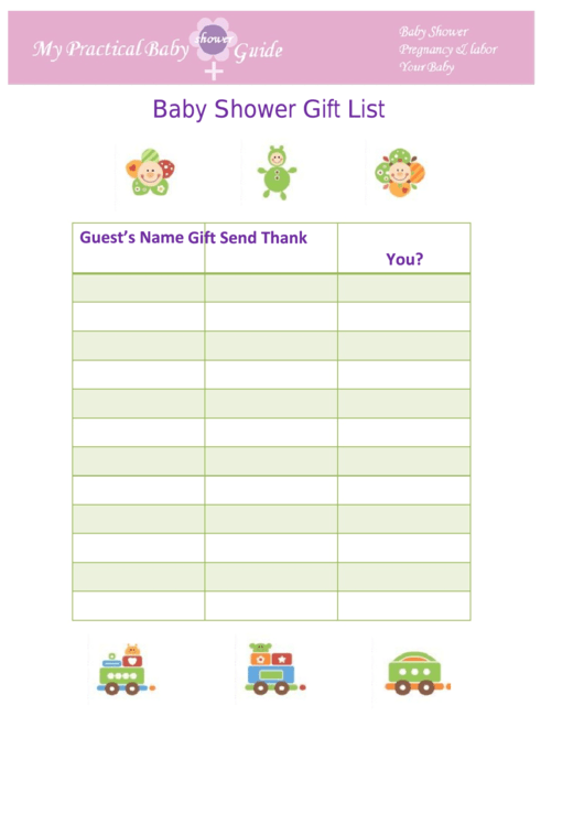 Baby Shower Gift List Template printable pdf download