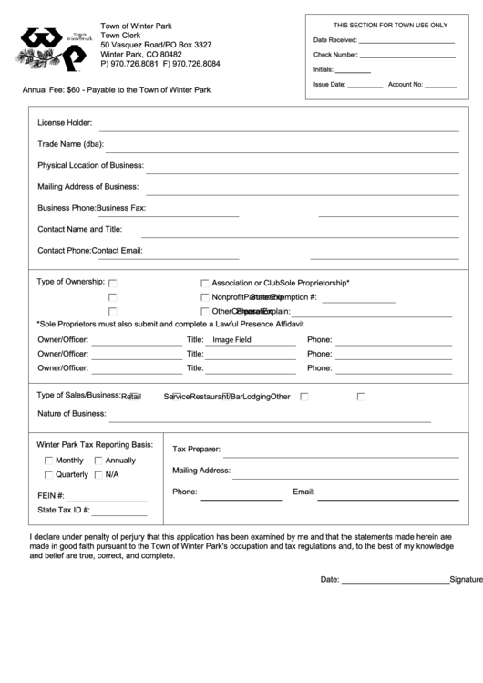 Fillable Town Of Winter Park Tax Form printable pdf download