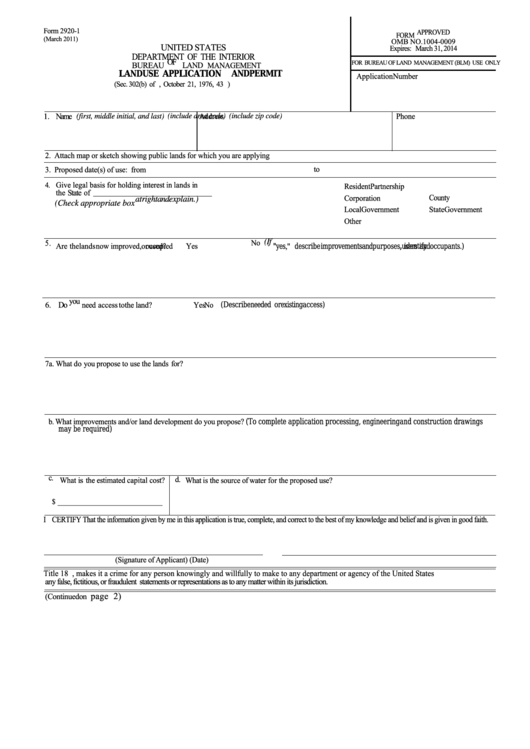 Fillable Form 29201 Land Use Application And Permit printable pdf