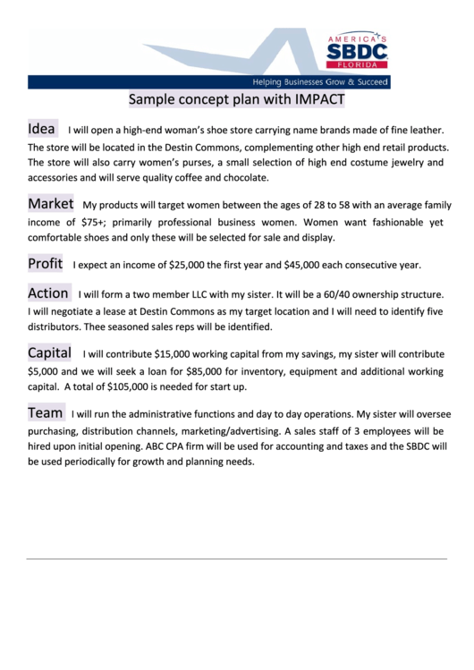 Sample Business Concept Plan With Impact printable pdf download