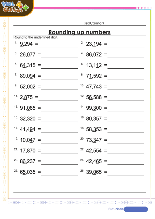 Rounding Up Numbers Worksheet With Answer Key printable pdf download