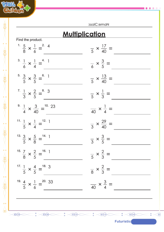 Multiplication Of Fractions Worksheet With Answer Key printable pdf