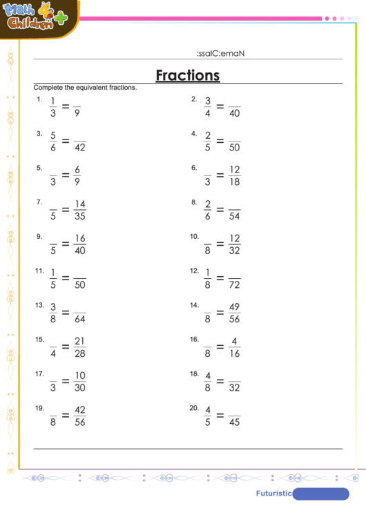 Equivalent Fractions Worksheet With Answer Key printable pdf download