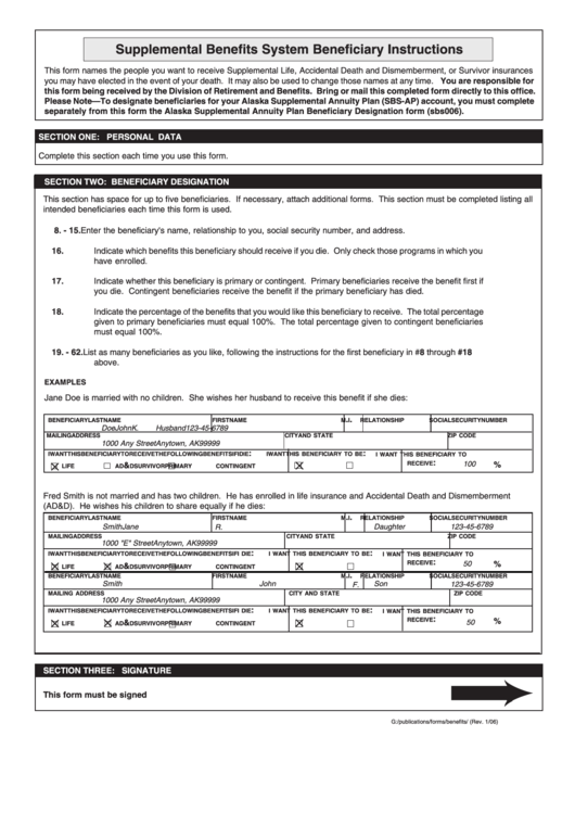 Form 021841 Supplemental Benefits System Beneficiary (Life, Ad&d