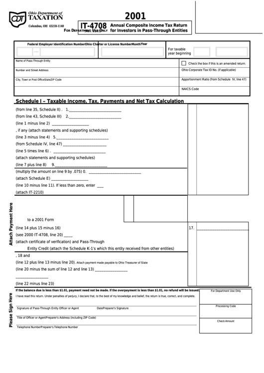Fillable Form It4708 Annual Composite Tax Return For Investors In PassThrough