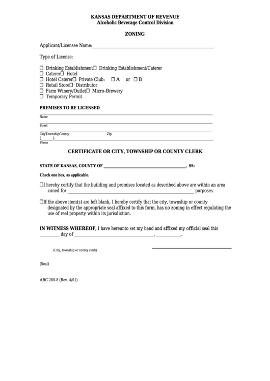 Form Abc 2808 Alcoholic Beverage Control Division Zoning printable