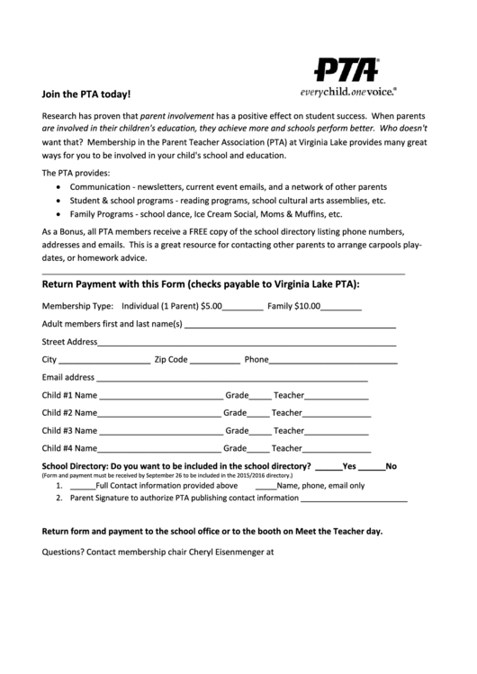 Pta Return Payment Form (English/spanish) printable pdf download