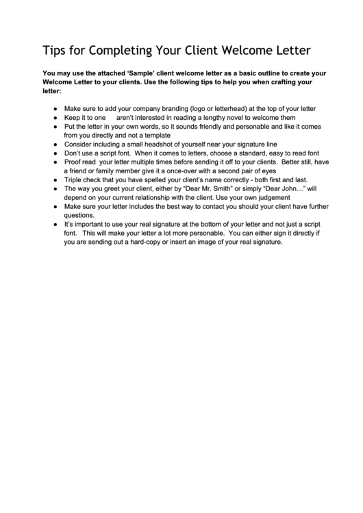 Sample Client Letter printable pdf download