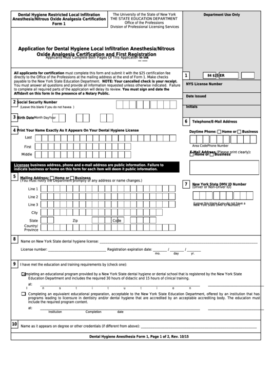 Dental Hygiene Anesthesia Form 1 Dental Hygiene Restricted Local