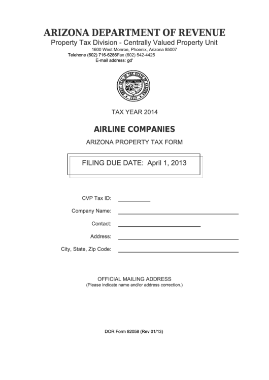 Arizona Property Tax Form Airline Companies 2014 printable pdf download