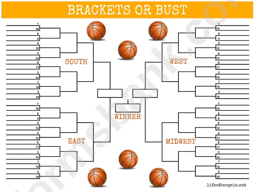 Basketball Bracket Or Bust Template Orange printable pdf download