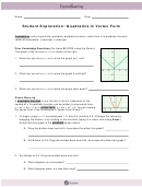 Quadratics In Vertex Form Worksheet printable pdf download