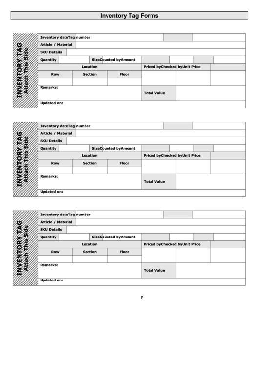 Inventory Tag Forms printable pdf download