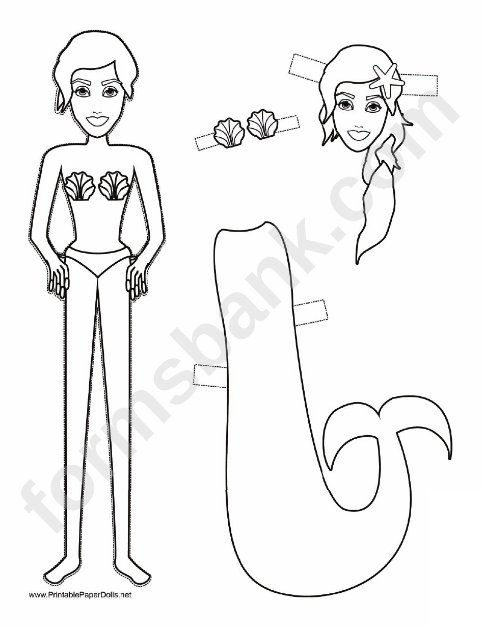 Mermaid Paper Doll Coloring Pages printable pdf download