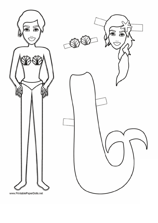 Mermaid Paper Doll Coloring Pages printable pdf download