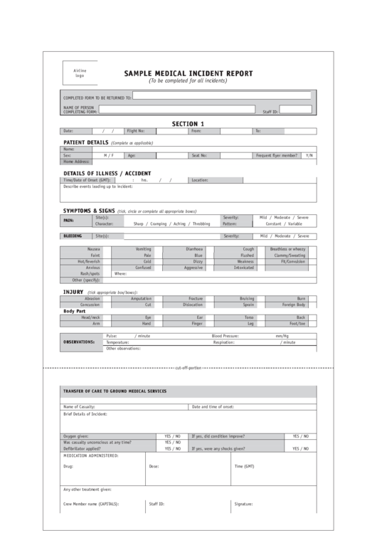 Sample Medical Incident Report printable pdf download