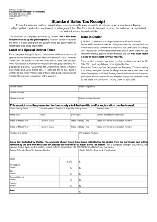 Fillable Standard Sales Tax Receipt printable pdf download
