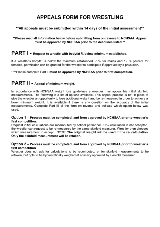 Appeals Form For Wrestling printable pdf download