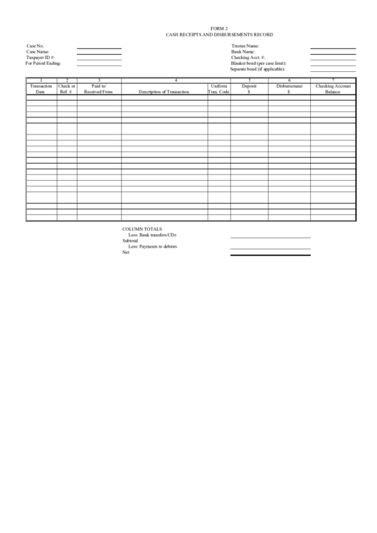 Cash Receipts And Disbursements Record printable pdf download