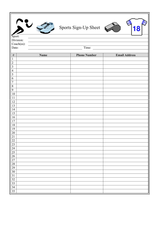 Sports Signup Sheet printable pdf download
