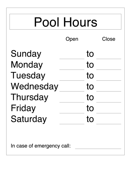 Pool Hours Sign Template printable pdf download
