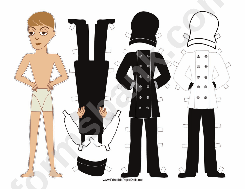 Male Chef With Apron Paper Doll printable pdf download