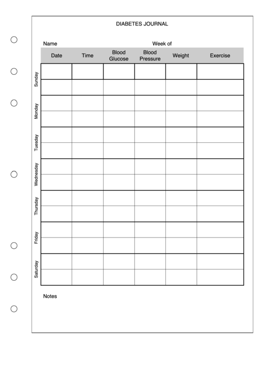 Weekly Diabetes Journal Template printable pdf download
