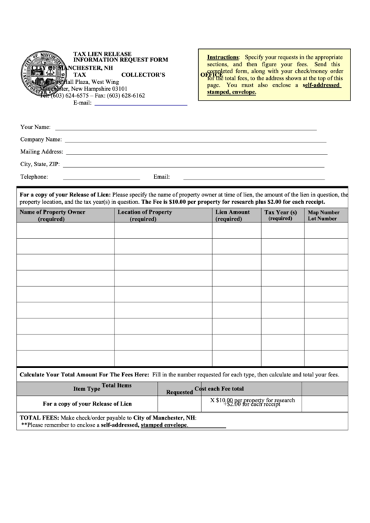 Tax Lien Release printable pdf download