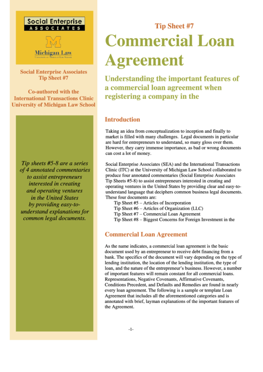 Commercial Loan Agreement printable pdf download
