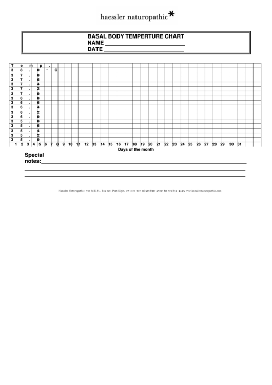 Basal Body Temperature Chart printable pdf download