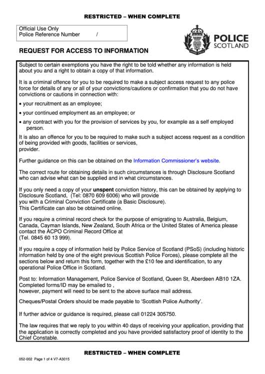 Fillable Request For Access To Information Form Scotland Police